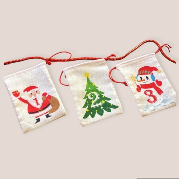 Advent Calendar linen bags with garland rope USED ONCE - Picture 1 of 9